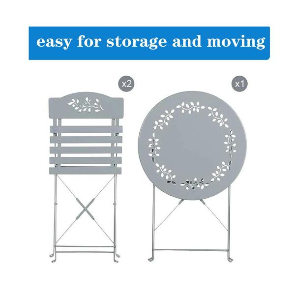 Gr8 Garden 3 Piece Grey Metal Garden Bistro Set with Leaf Design