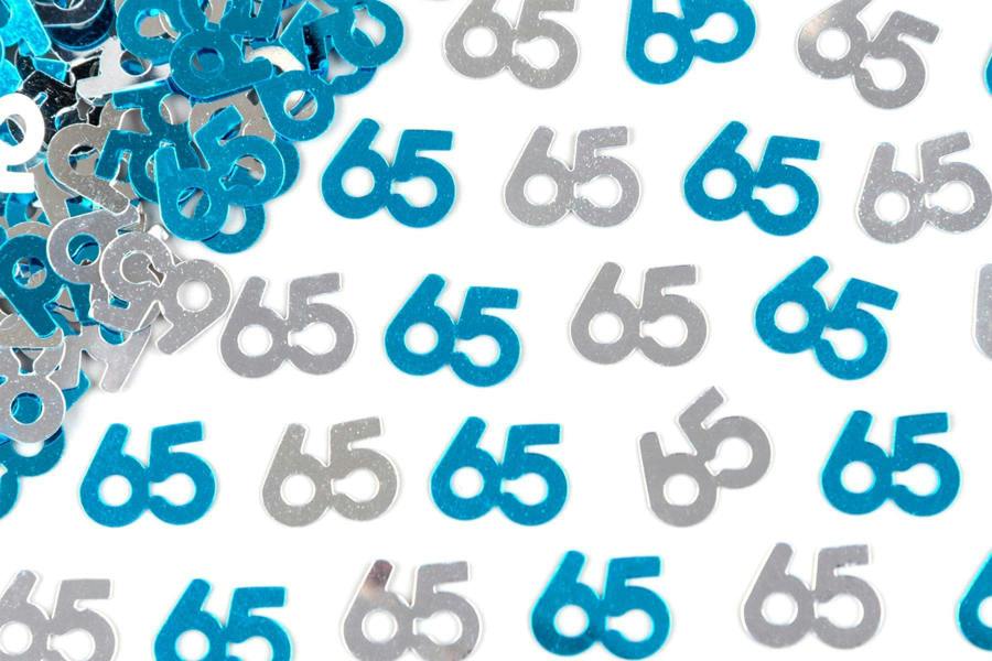 65th Birthday Blue & Silver Metallic Confetti Pack for Party Table Decoration image 1