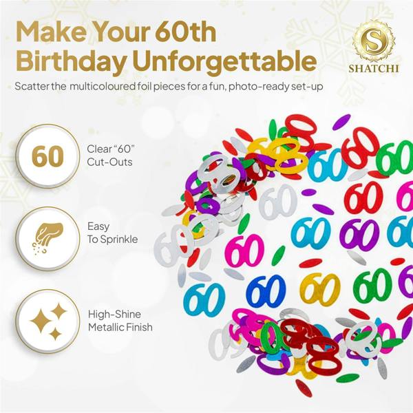60th Birthday Multicolour Metallic Confetti Set for Party Tables and Milestone Celebrations image 4