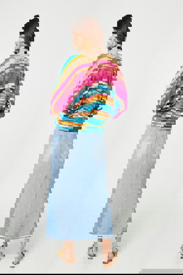 Red | Striped Batwing Top with Necklace