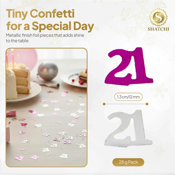 21st Birthday Pink and Silver Metallic Foil Confetti Pack for Party Tables and Celebration Decor image 1