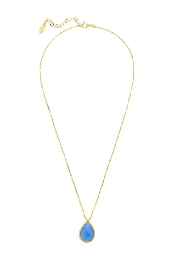Petite Drop Necklace Gold Dark Blue Chalcedony - LATELITA Necklaces