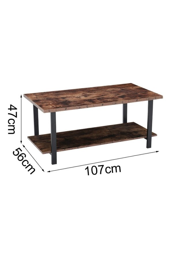 Living and Home Rustic Coffee Table with Storage Shelf