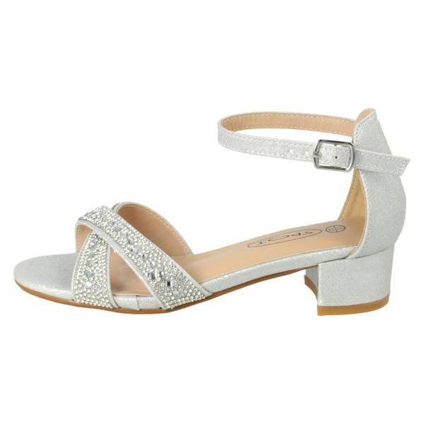 Spot On Girls Spot On Small Heeled Ankle Strap Glitter Sandals H1122
