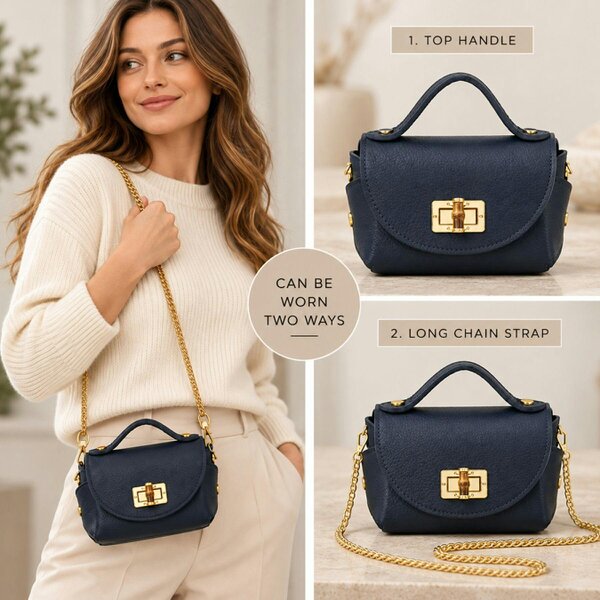Love EMVY Made in Italy Leather Mini Grab & Crossbody Bag - Navy