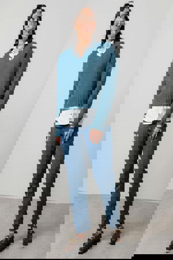 Lily & Me Woodchester V-Neck Boxy Knit Jumper Petrol