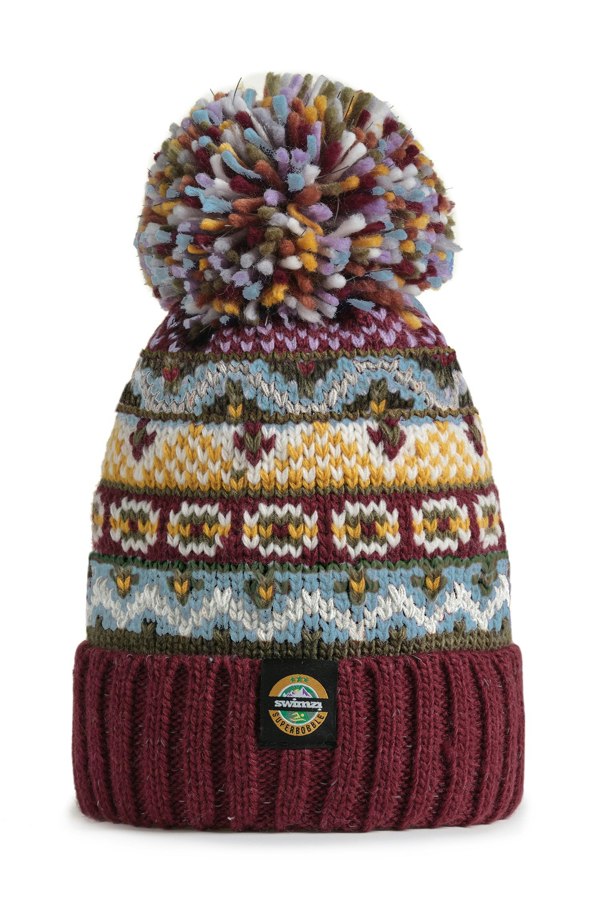 SuperBobble Fairisle Beanie Bobble Hat - Claret & Blue