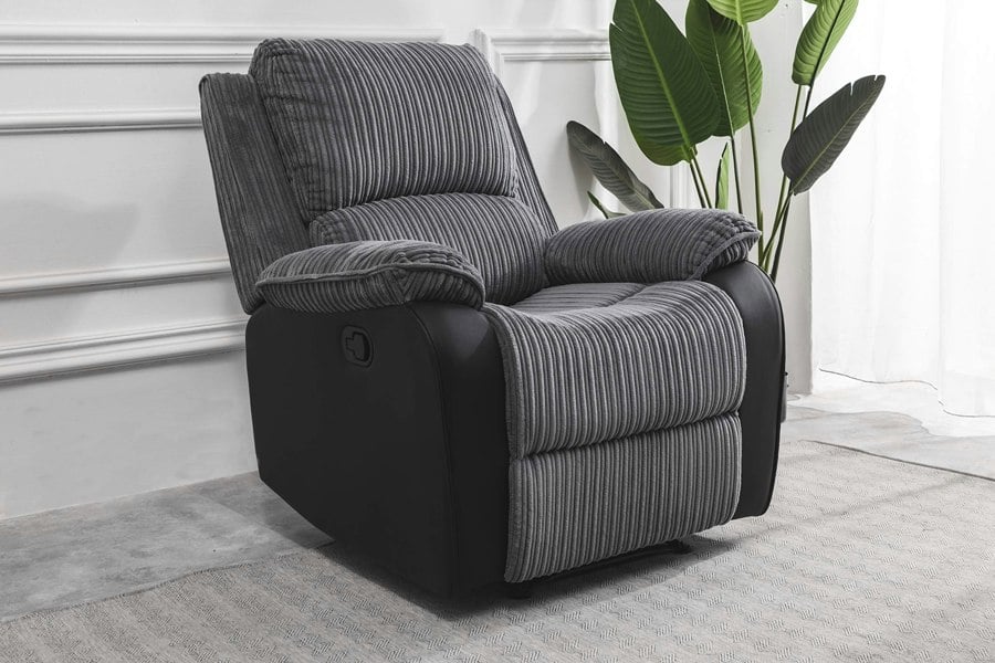 SQUAREBOXX Preston Jumbo Cord Manual Recliner Armchair in Grey