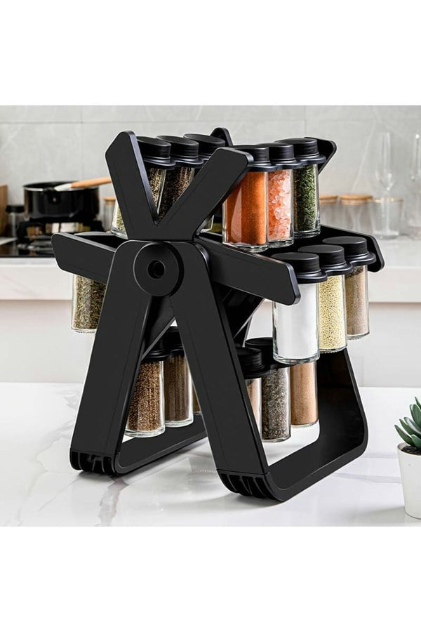 Living and Home 360° Rotating Spice Rack Ferris Wheel Storage Organizer with 18 Glass Seasoning Bottle