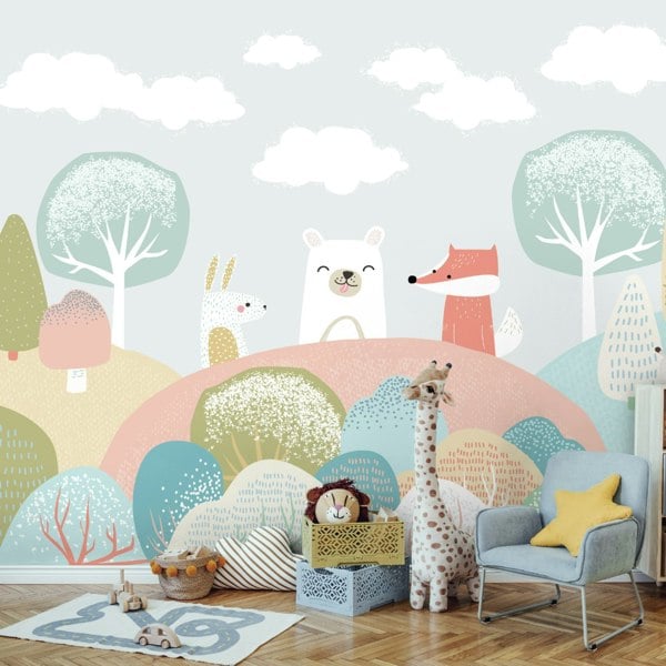 Origin Murals Woodland Animals Wall Mural - Grey