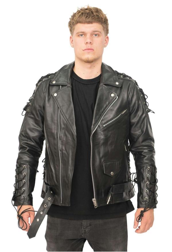 Infinity Leather Mens Embossed Brando Leather Biker Jacket-Chicago