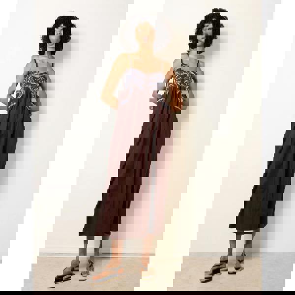 Blue Vanilla Palm Tree Embroidery Smock Dress