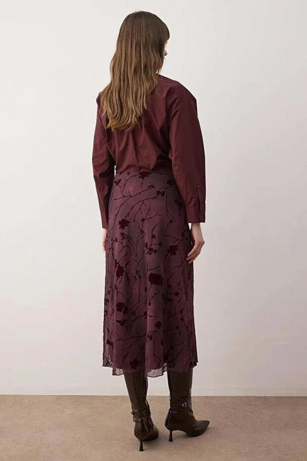 WOVCOR Pencil Maxi Tulle Flexible Knit Skirt with Flock Print