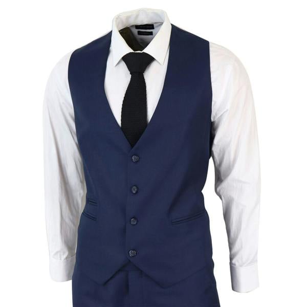 TruClothing Mens IM1 Classic Plain Navy 3 Piece Suit