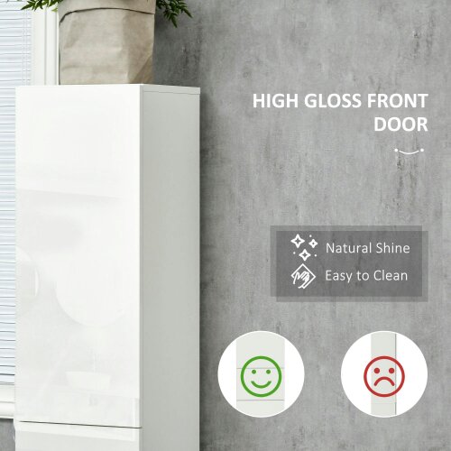 Wyld Haus Elluno High Gloss White Tall Bathroom Storage Cabinet With Push To OFauxn Door