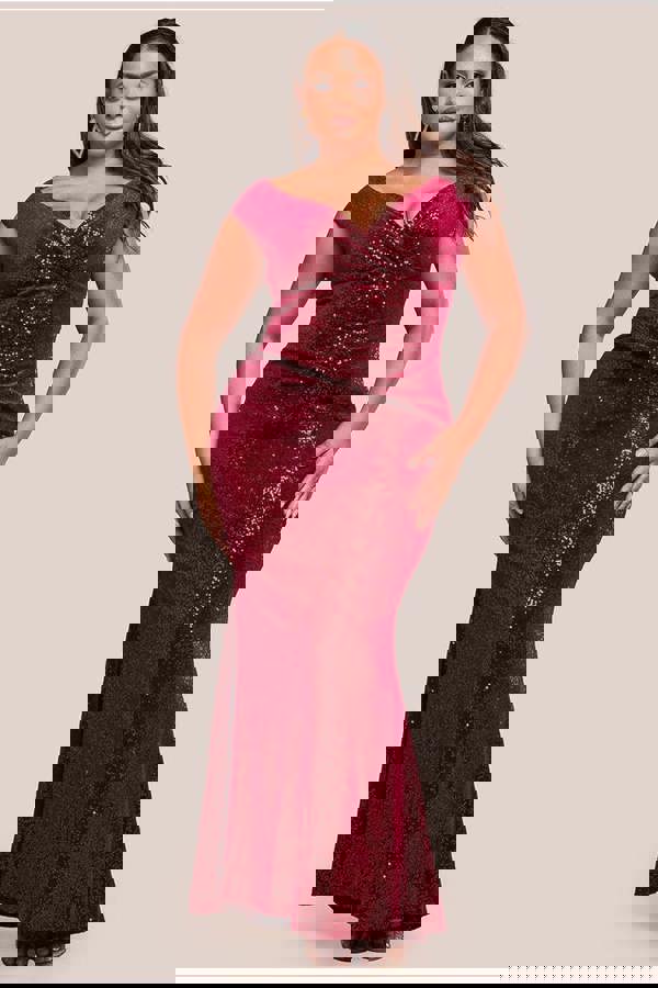 Sequin & Velvet Bardot Maxi Dress - Wine DR3623P