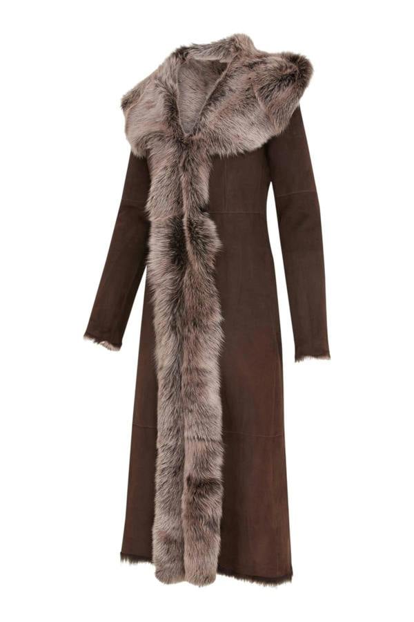 Infinity Leather Womens Suede Toscana Sheepskin Hooded Trench Coat-Fribourg