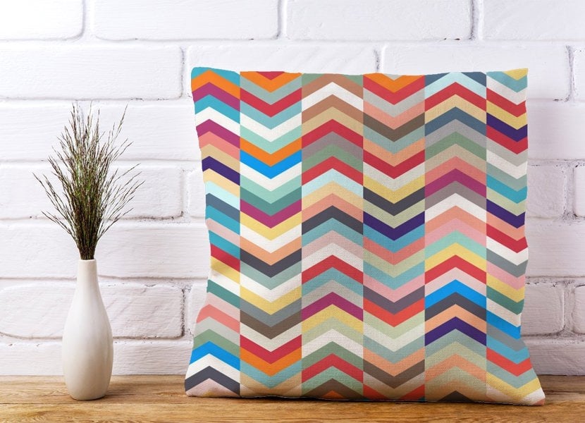 Warren Reed Geometric Multi Colored Chevron Pattern Cushions