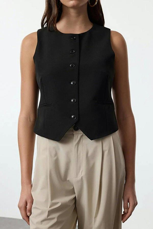 WOVCOR Fitted Crop Woven Vest