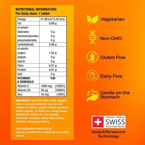 Vitamin C + D3 + Zinc Supplement - 3-in-1 Immune Support | Orange, Pack of 1
