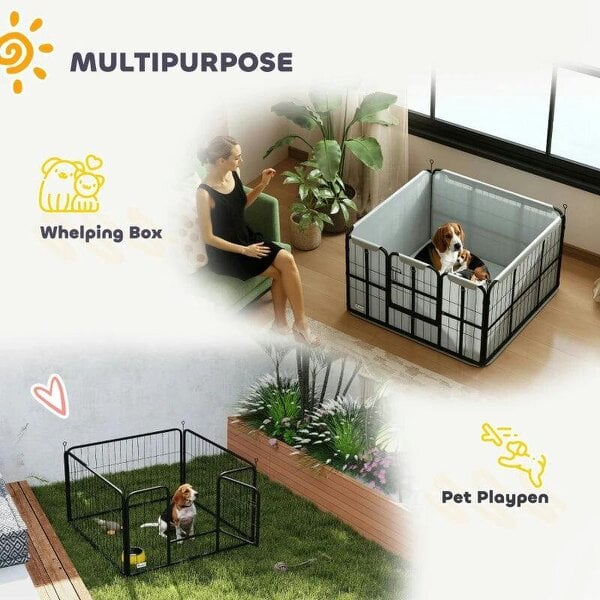 Steel Dog Whelping Box with Washable Whelping Pad, Wind-Resistant Cloth, for Small, Medium Dogs, 102 x 102 x 60cm