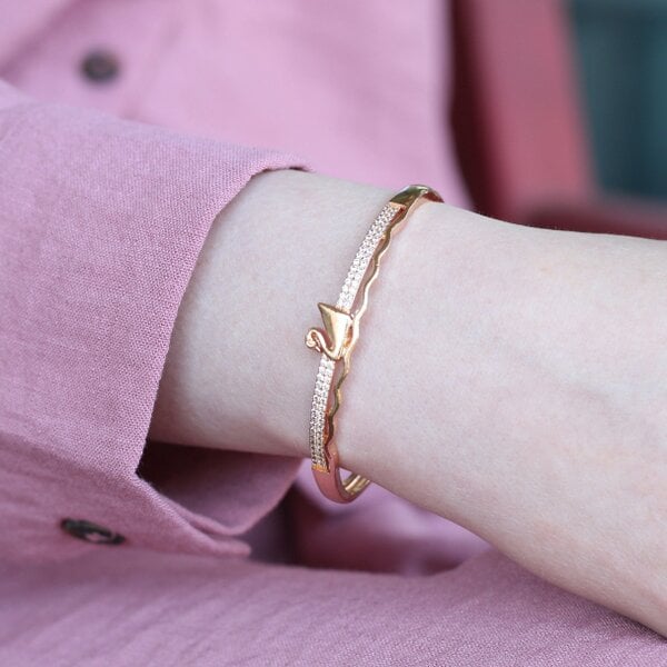 The Colourful Aura Brass Swan Zircon Lightweight Ethnic Stacking Wedding Cuff Bangle