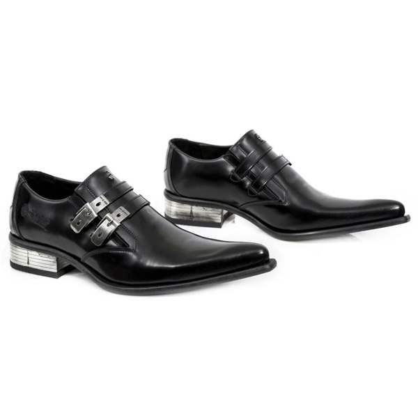 New Rock M-2246-S14 Newman Shoes Black Leather Buckle Steel Heel