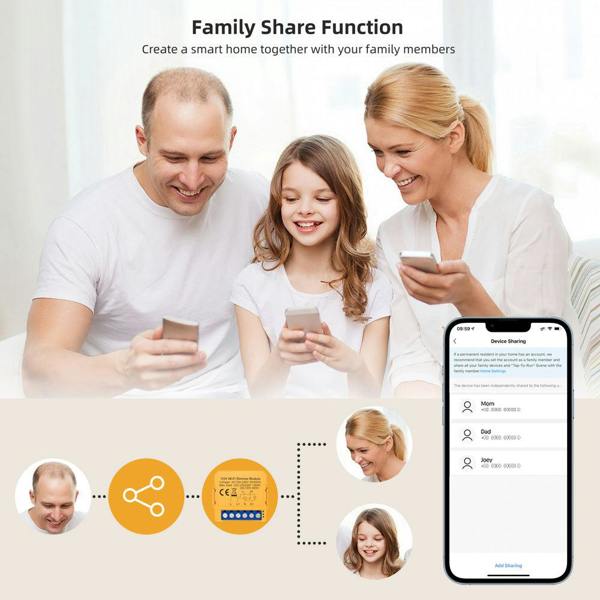 ENER-J Smart WiFi Dimmable Light Switch Module, Ultra Mini 1 Gang Dimmer, App & Voice Control, Alexa & Google Compatible, 39 x 39 x 18mm