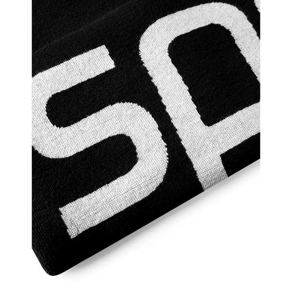 Black and white Speedo logo towel with bold lettering and excellent absorption