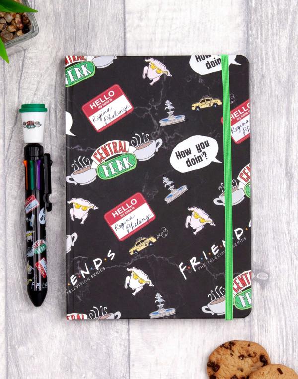 Friends Womens Black Logo & Icons Print Composition Notebook and Pen (One Size)