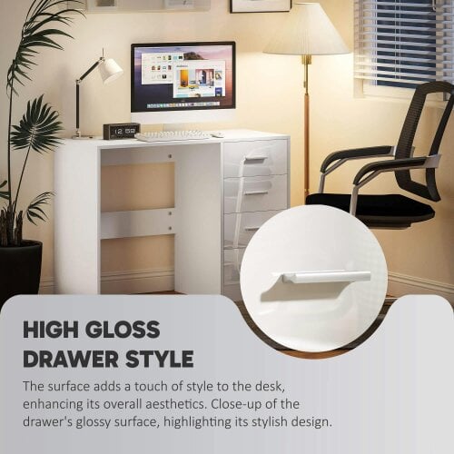 Wyld Haus Reka 98cm High Gloss White Desk 4 Drawers For Home Office
