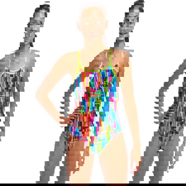 Funkita Girls Glitch Diamond Back swimsuit in multi with bind shoulder straps