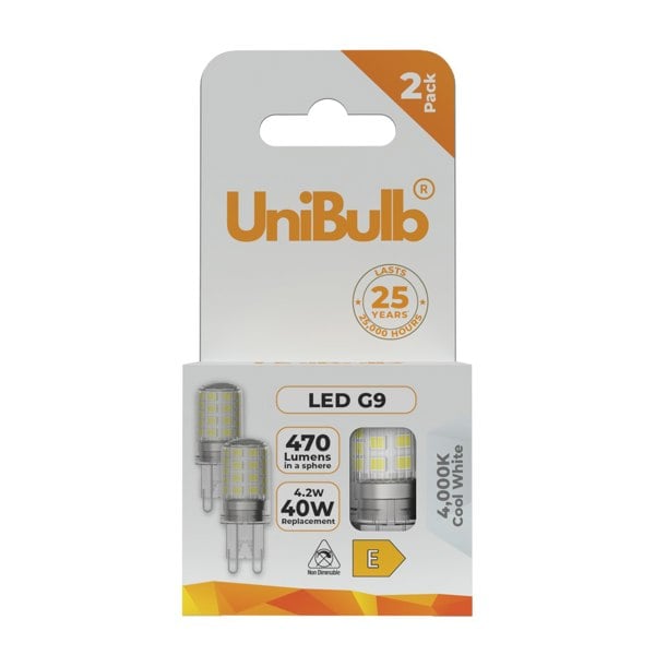 UniBulb LED G9 Bulb 470lm 4.2W 4000K (Cool White) Light Bulb - Box of 2 front