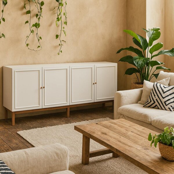 Wyld Haus Sofia Light Grey and Oak Wood 4 Door 1 Drawer Sideboard