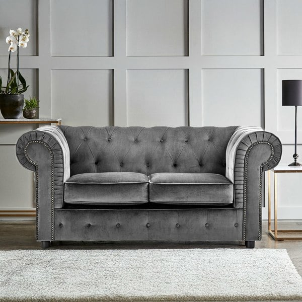 Furnishings For Less Ashbourne Chesterfield Plush Velvet 2 Seater