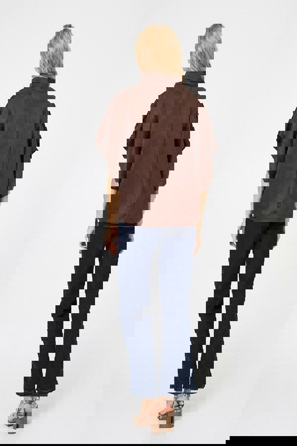 Brown | Suedette Cowl Neck Batwing Sleeve Top
