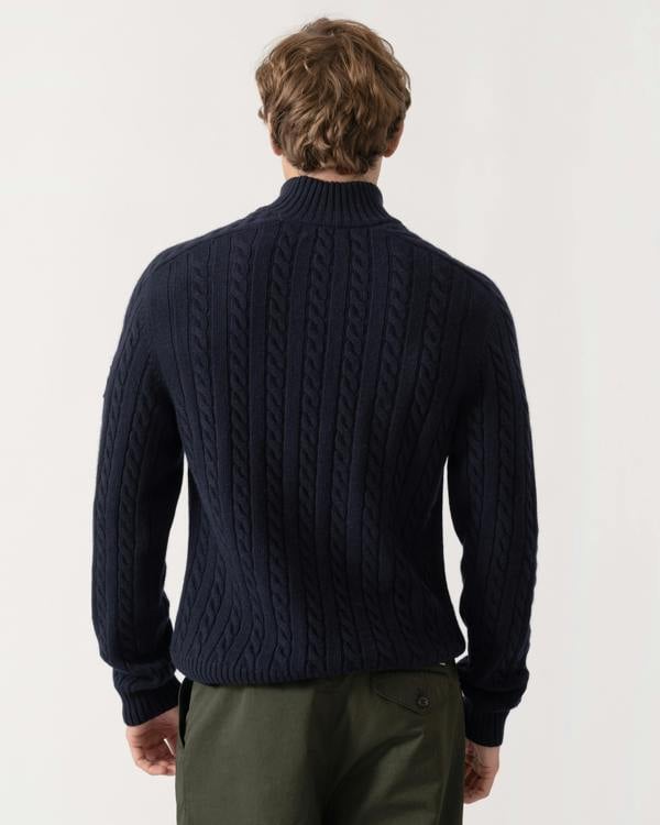 Back of Belstaff Mens Westport Quarter Zip Cable Knit Jumper - Dark Ink
