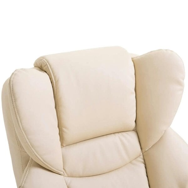 Bobobiy 360° Swivel Recliner Chair with Footstool, PU Leather Manual Recliner Armchair with Footstool, Solid Wood Base, Cream