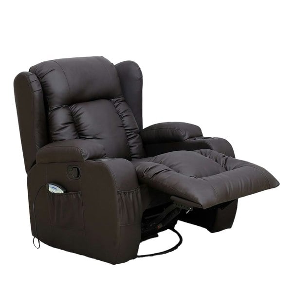 Copenhagan Leather Manual Recliner Armchair with Heat Massager in Brown