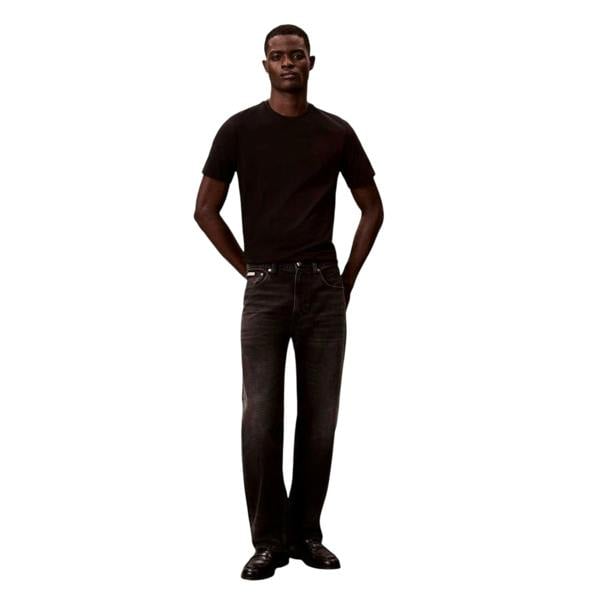 Calvin Klein Mens Plain Crew Neck Regular Casual T-Shirt - Black - 