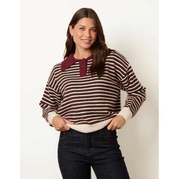 Blue Vanilla Stripe Knit Polo Jumper