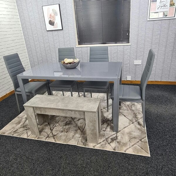 Kosy Koala Dining Table Set with 4 Chairs, and a Bench Dining Room and Kitchen table set of 4, and Grey Bench