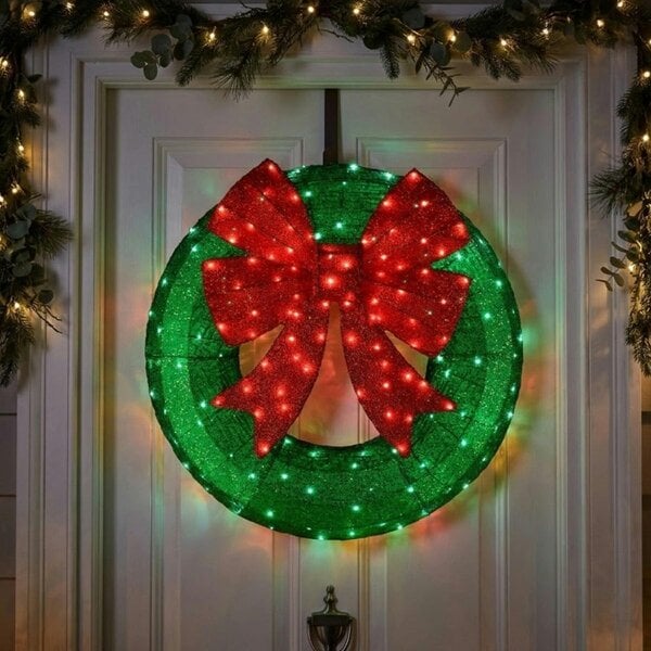 Garden Greatness 36 Inch Light Up Christmas Bow Wreath