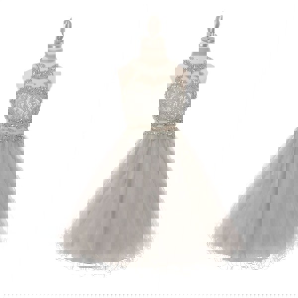 silver coloured beaded halter neck dress from uk flower girl boutique