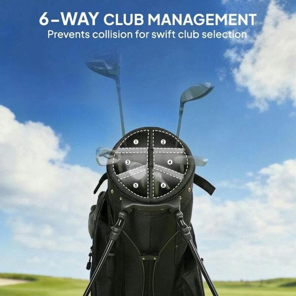 Golf Stand Bag 6 Way Full-Length Dividers, Waterproof Golf Bag with 5 Pockets, Black