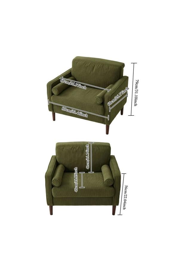 Living and Home Green Corduroy Upholstered Single Sofa Armchair