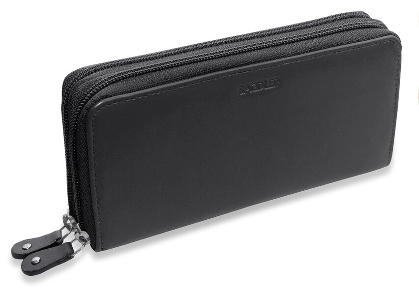 SADDLER GABRIELLA Leather Double Zip Around Purse - 8 Card Slots, Phone Pocket, and Coin Purse - RFID Protected - Black