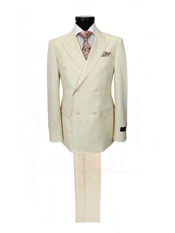 Elegant Cream Double-Breasted Slim Fit Suit