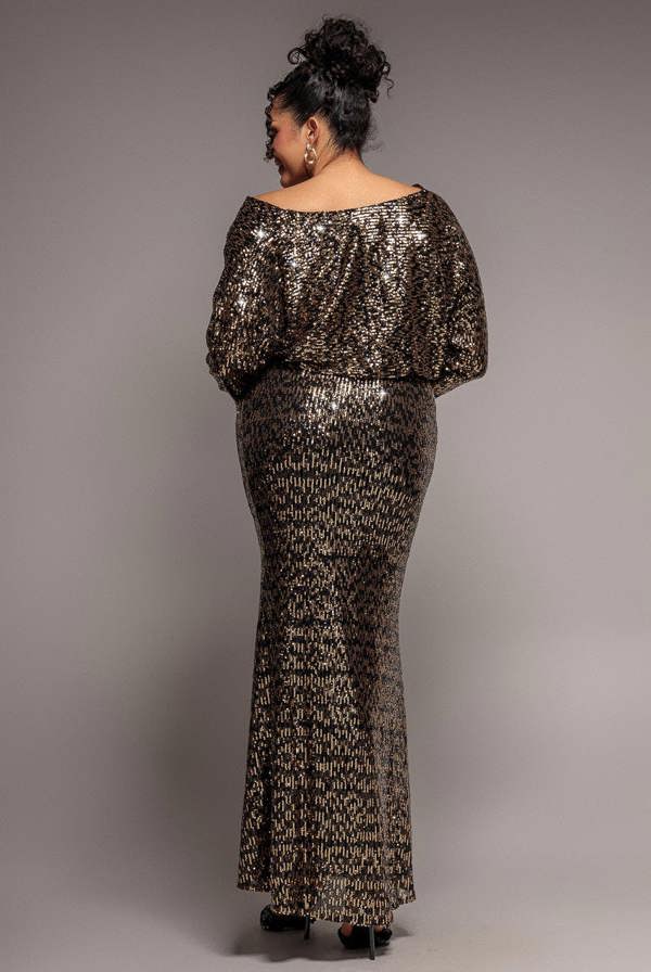 Goddiva Plus Sequin Cowl Maxi Dress - Black by Goddiva Plus