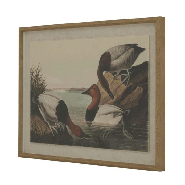 Hill Interiors Flora & Fauna Collection Pochards Beaded Linen Framed Wall Art - Brown/White/Black